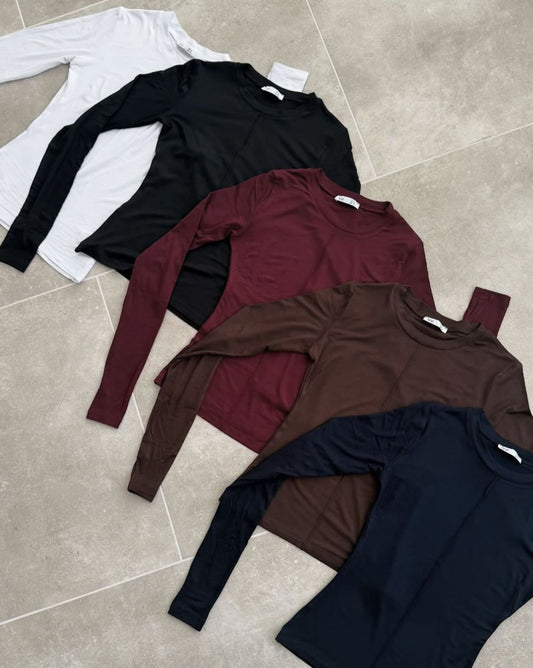 Pack 5 Camisetas de Manga Larga Ajustadas Mujer – Básicos Premium en 5 Colores | Efecto Segunda Piel